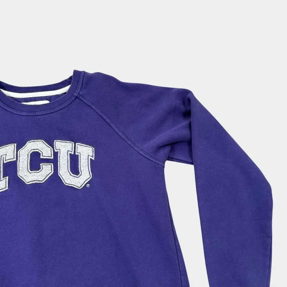 TCU Horned Frogs Sweatshirt Men's Large Purple Spell Out Raglan League NCAA - Picture 3 of 9